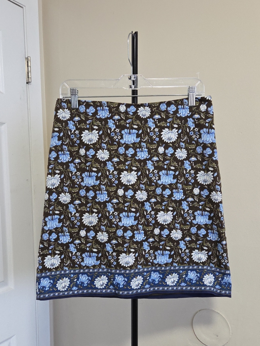 Talbots Brown Mini Skirt with Blue Floral Print